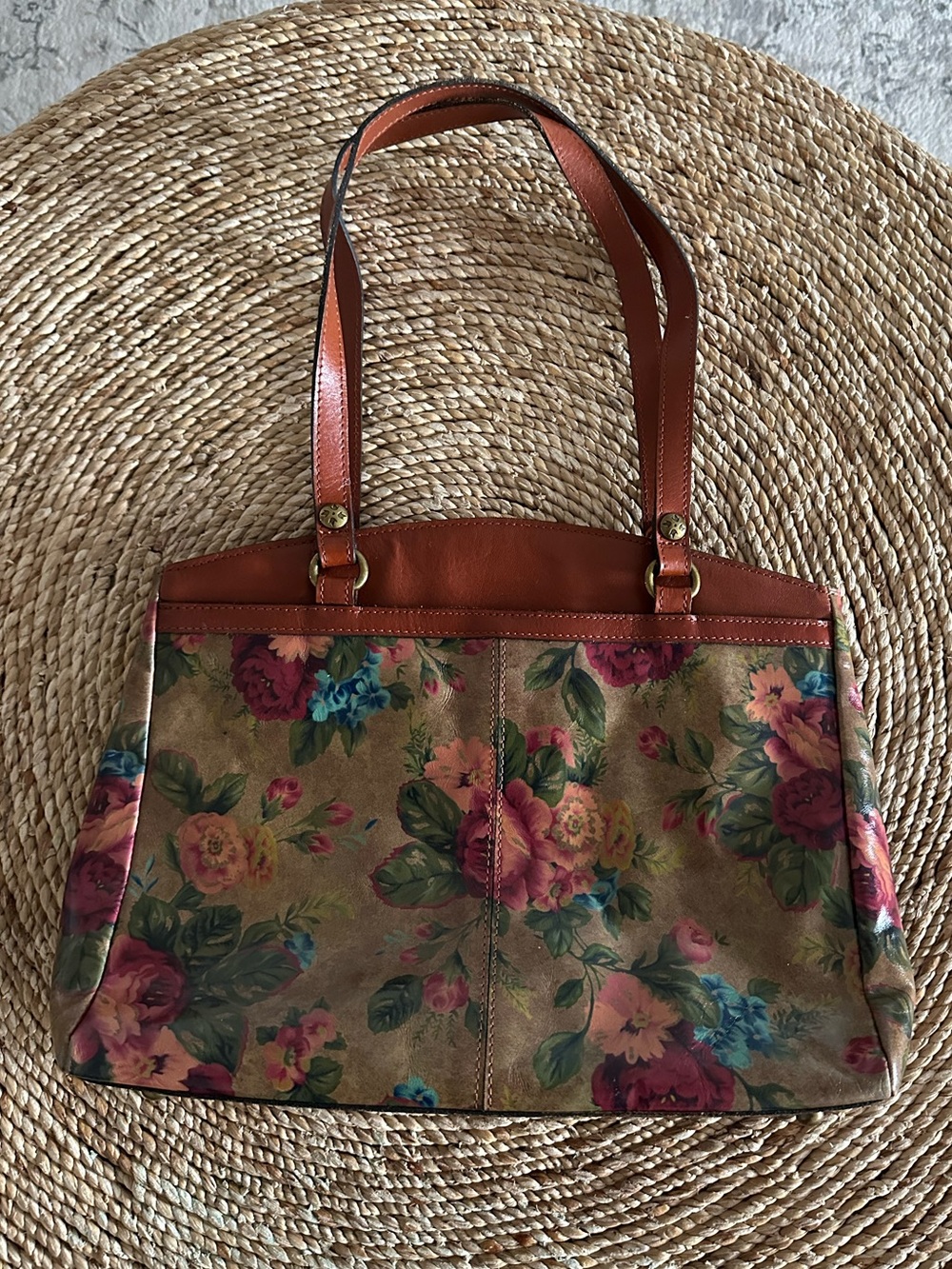 Patricia Nash Leather Poppy Tote Shoulder Bag Fresco Bouquet Outer Pockets